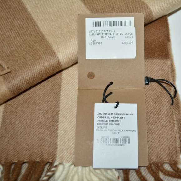 NWT BURBERRY LARGE HALF MEGA CHECK 100% CASHMERE CHECK SCARF - Picture 7 of 9